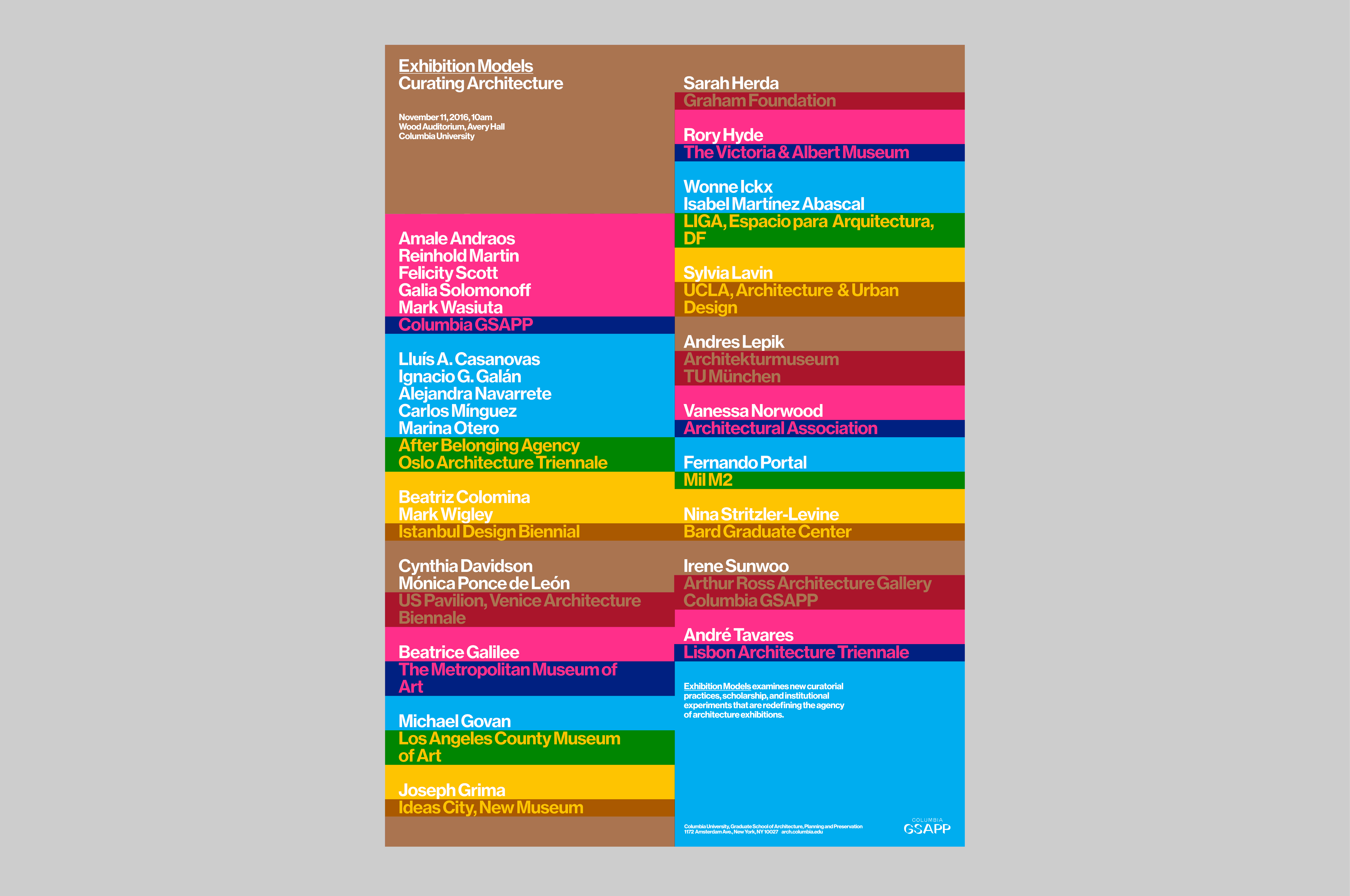 Exhibition Models: Curating Architecture conference poster - MTWTF